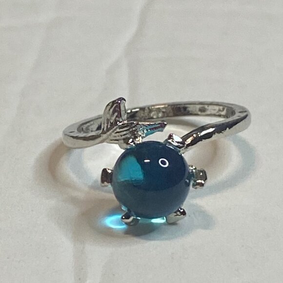 Silver Mermaid Bubble Ring With Adjustable Band Blue Crystal Centerpiece Women - Picture 9 of 9